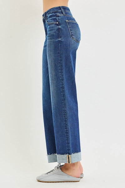 Mid Rise Ankle Straight Cuffed Jeans