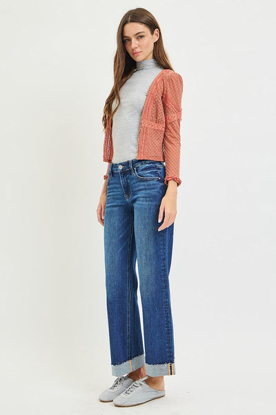 Mid Rise Ankle Straight Cuffed Jeans
