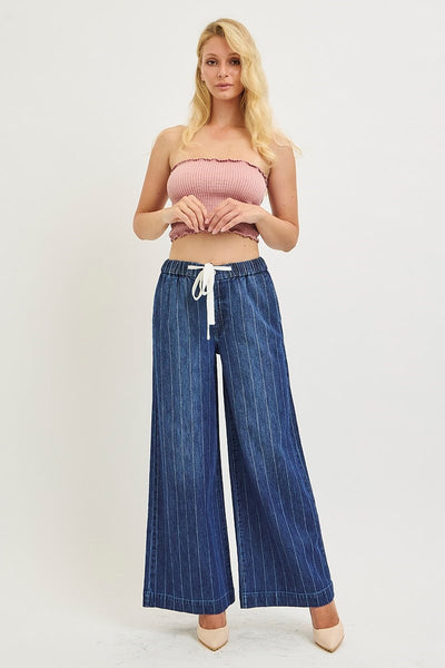 Slouchy Wide Stripe Drawstring Jeans