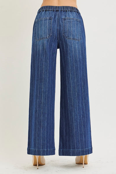 Slouchy Wide Stripe Drawstring Jeans
