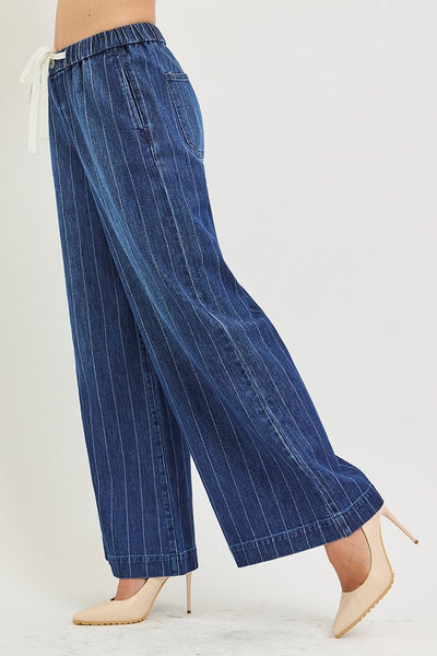 Slouchy Wide Stripe Drawstring Jeans