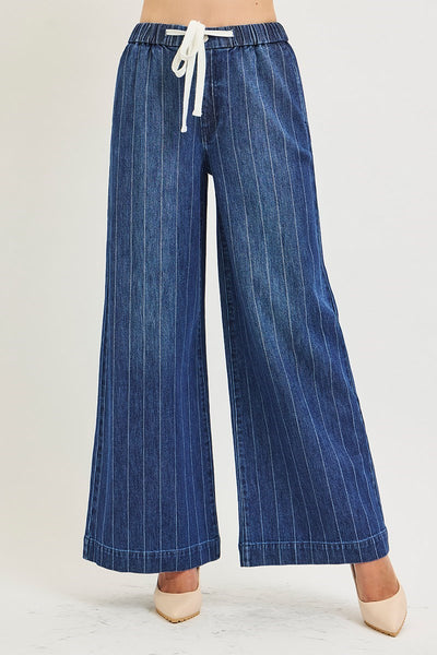 Slouchy Wide Stripe Drawstring Jeans