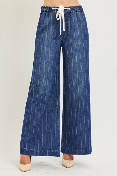 Slouchy Wide Stripe Drawstring Jeans
