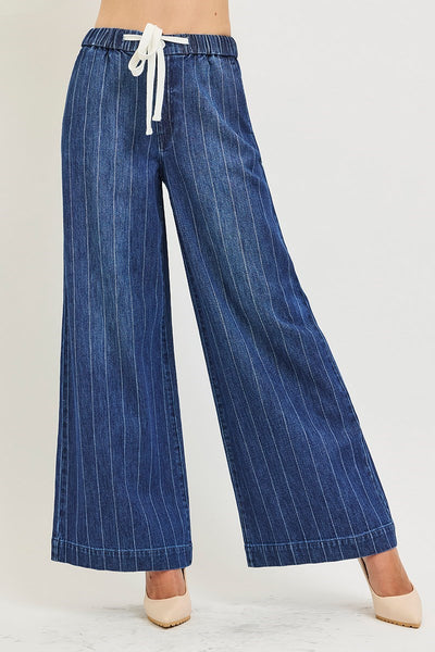 Slouchy Wide Stripe Drawstring Jeans
