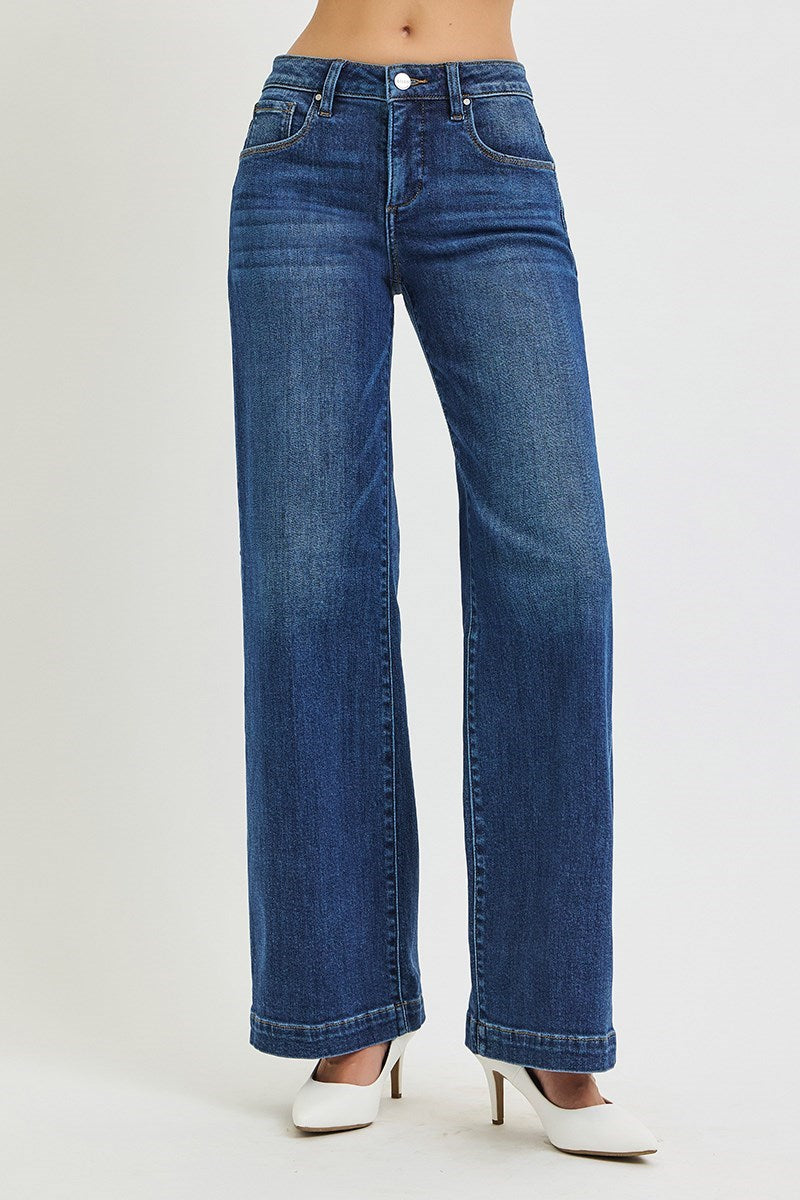 Tummy Control Mid Rise Wide Leg Jean