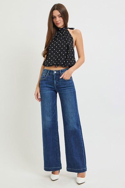 Tummy Control Mid Rise Wide Leg Jean