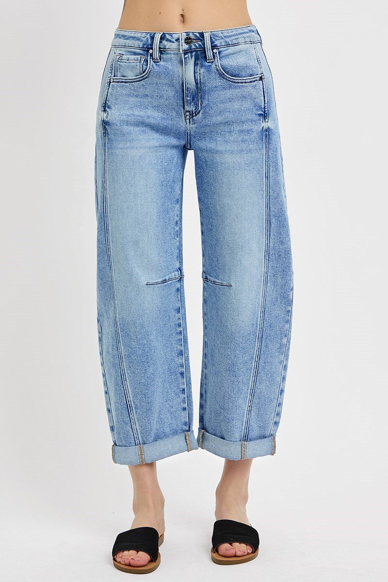 High Rise Crop Barrel Cuffed Jeans