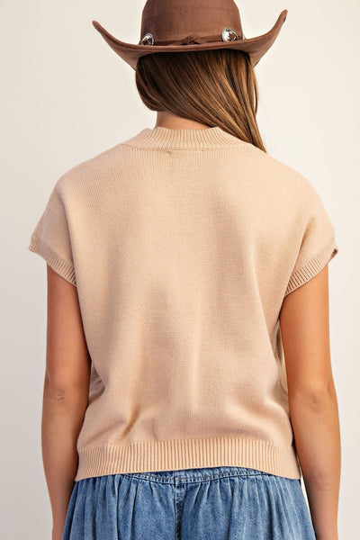 Horseshoe Embroidered Mock Neck Sweater