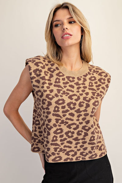 Leopard Printed Sleeveless Sweater