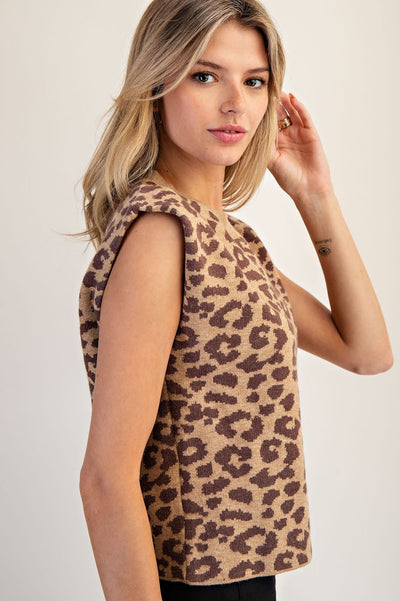 Leopard Printed Sleeveless Sweater