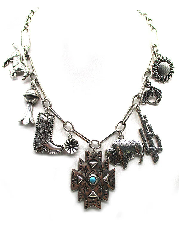silver western charm necklace