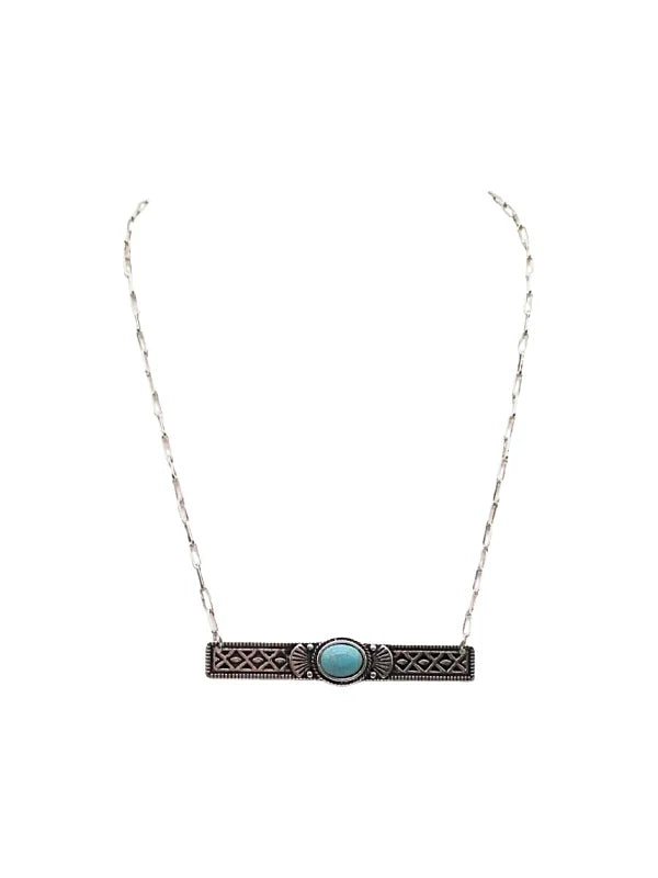 Vega Fashion Silver Aztec Fan Bar Necklace - Turquoise