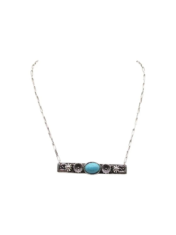 Polaris Fashion Silver Burst Flower Bar Necklace - Turquoise