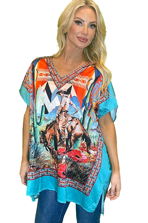 Cactus Saddle Bronc Poncho Blouse