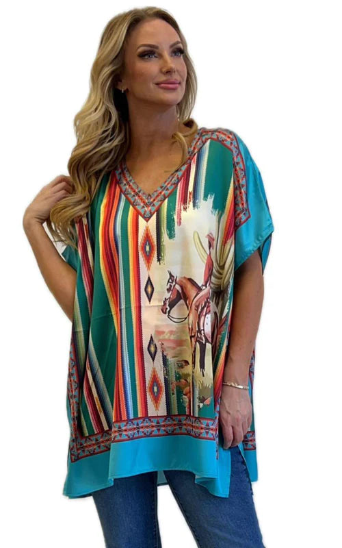Serape Cowboy Poncho Blouse
