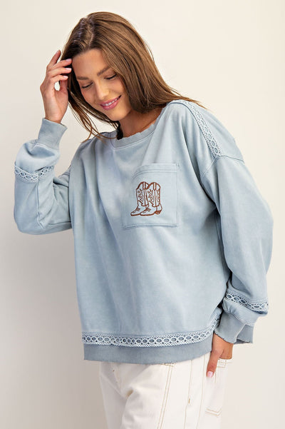 Mineral Washed Boot Motif Sweatshirt