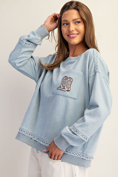 Mineral Washed Boot Motif Sweatshirt
