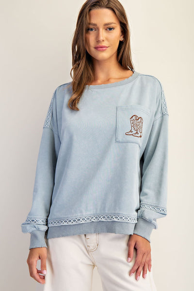 Mineral Washed Boot Motif Sweatshirt