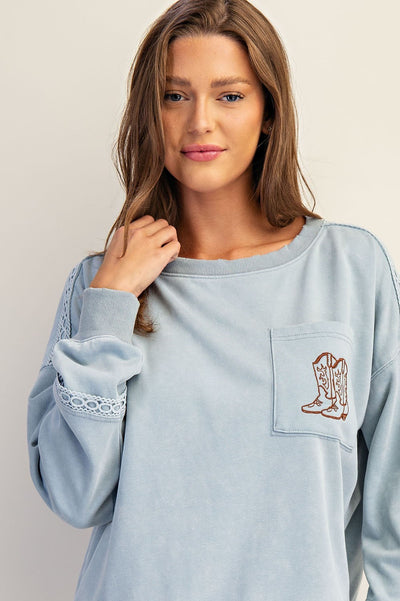 Mineral Washed Boot Motif Sweatshirt