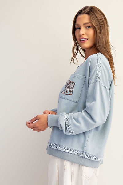 Mineral Washed Boot Motif Sweatshirt