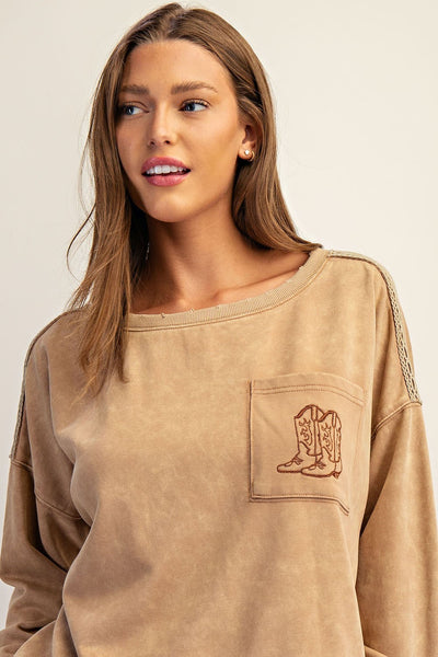 Mineral Washed Boot Motif Sweatshirt