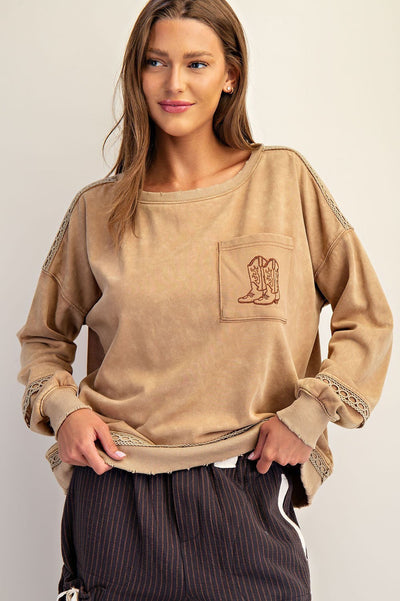 Mineral Washed Boot Motif Sweatshirt