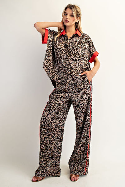 Leopard Side Contrast Top &  Pants