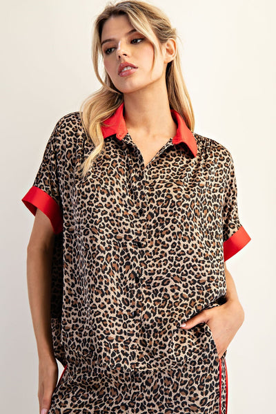 Leopard Side Contrast Top &  Pants