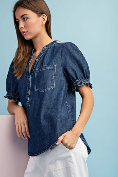 Vista Mineral Washed Short Sleeve Denim Top