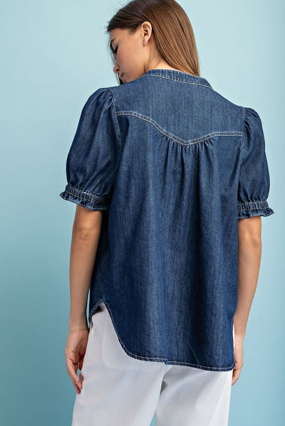 Vista Mineral Washed Short Sleeve Denim Top