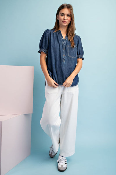 Vista Mineral Washed Short Sleeve Denim Top