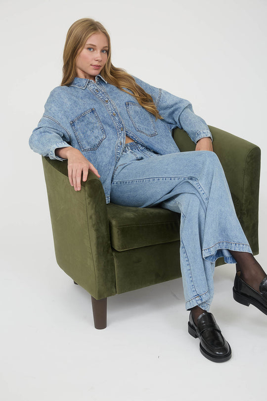 Chambray Button Down Long Sleeve Shirt