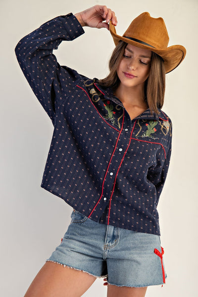 Western Embroidered Button Down Shirt
