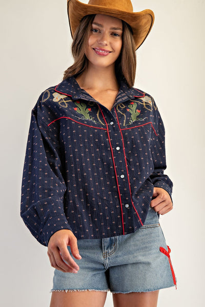 Western Embroidered Button Down Shirt