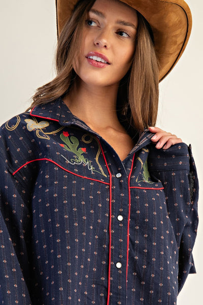 Western Embroidered Button Down Shirt