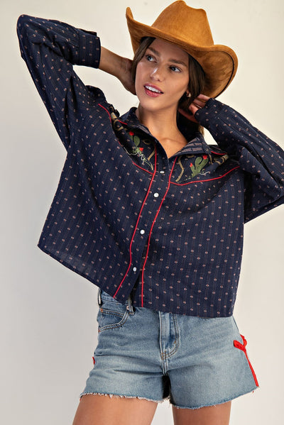 Western Embroidered Button Down Shirt