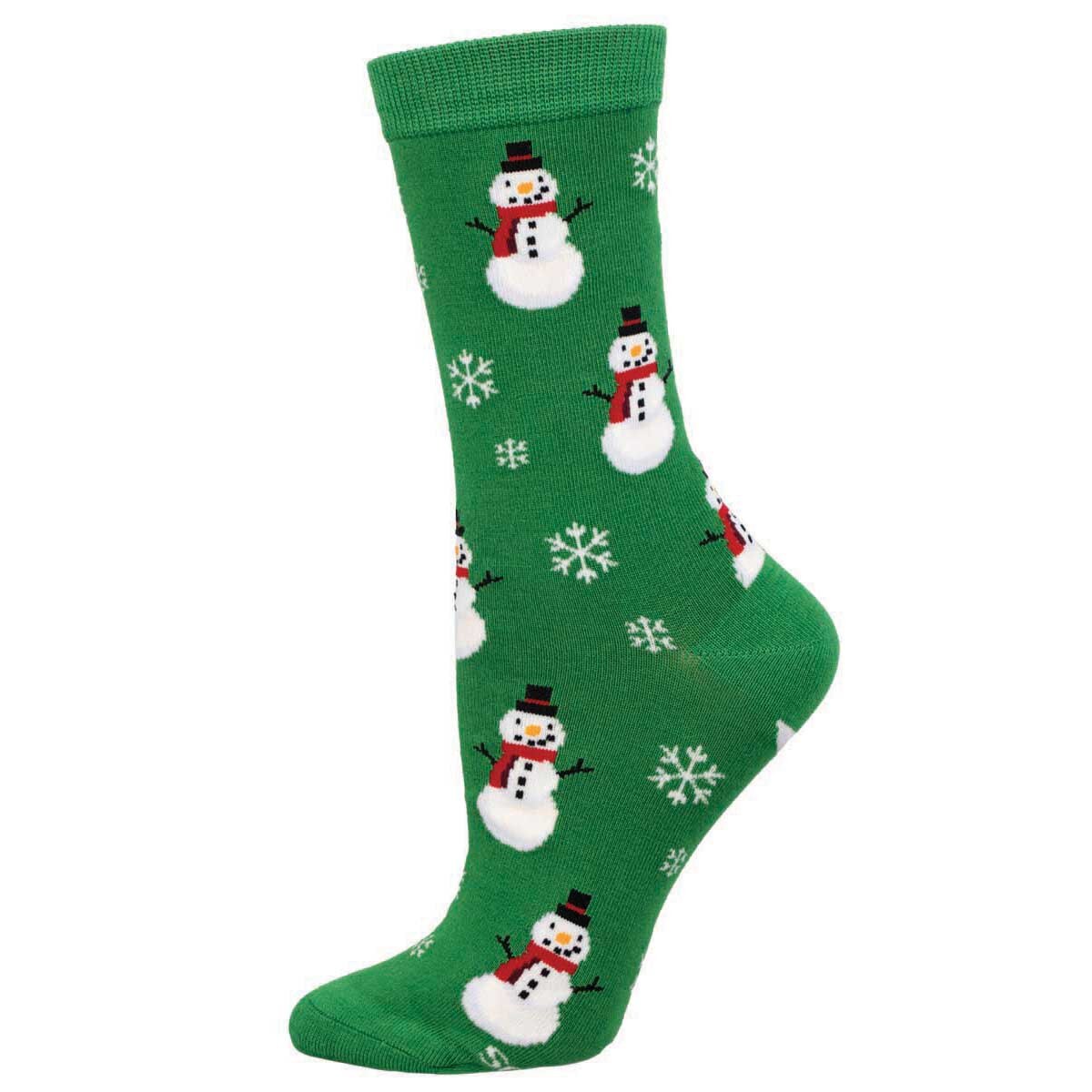 Smiling Snowmen Bamboo Crew Socks - Green