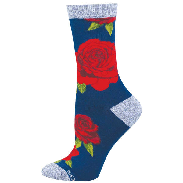 Cozy Rosy Bamboo Crew Socks - Blue