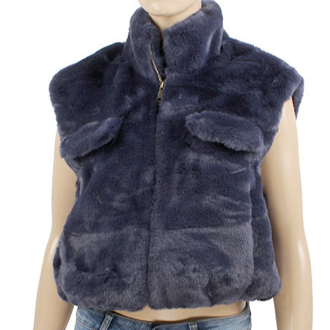 navy faux fur vest