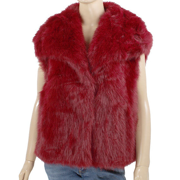 burugundy fur vest on a mannequin