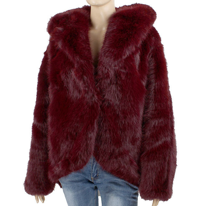 Burgundy Faux Fur Jacket - One Size