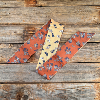 Brown and Tan Floral Skinny Mini Wild Rag Scarf / Cowgirl Necktie