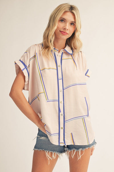 Villa Geo Print Button Down Top