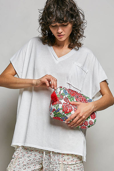 Floral Quilted Tassel Cosmetic Pouch Bag