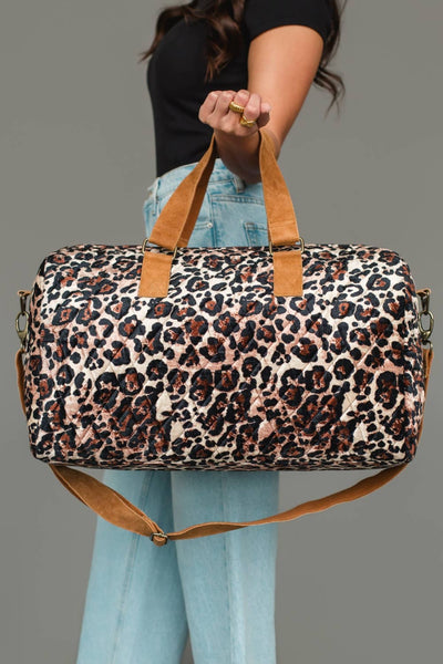 Brown & Cream Leopard Duffel