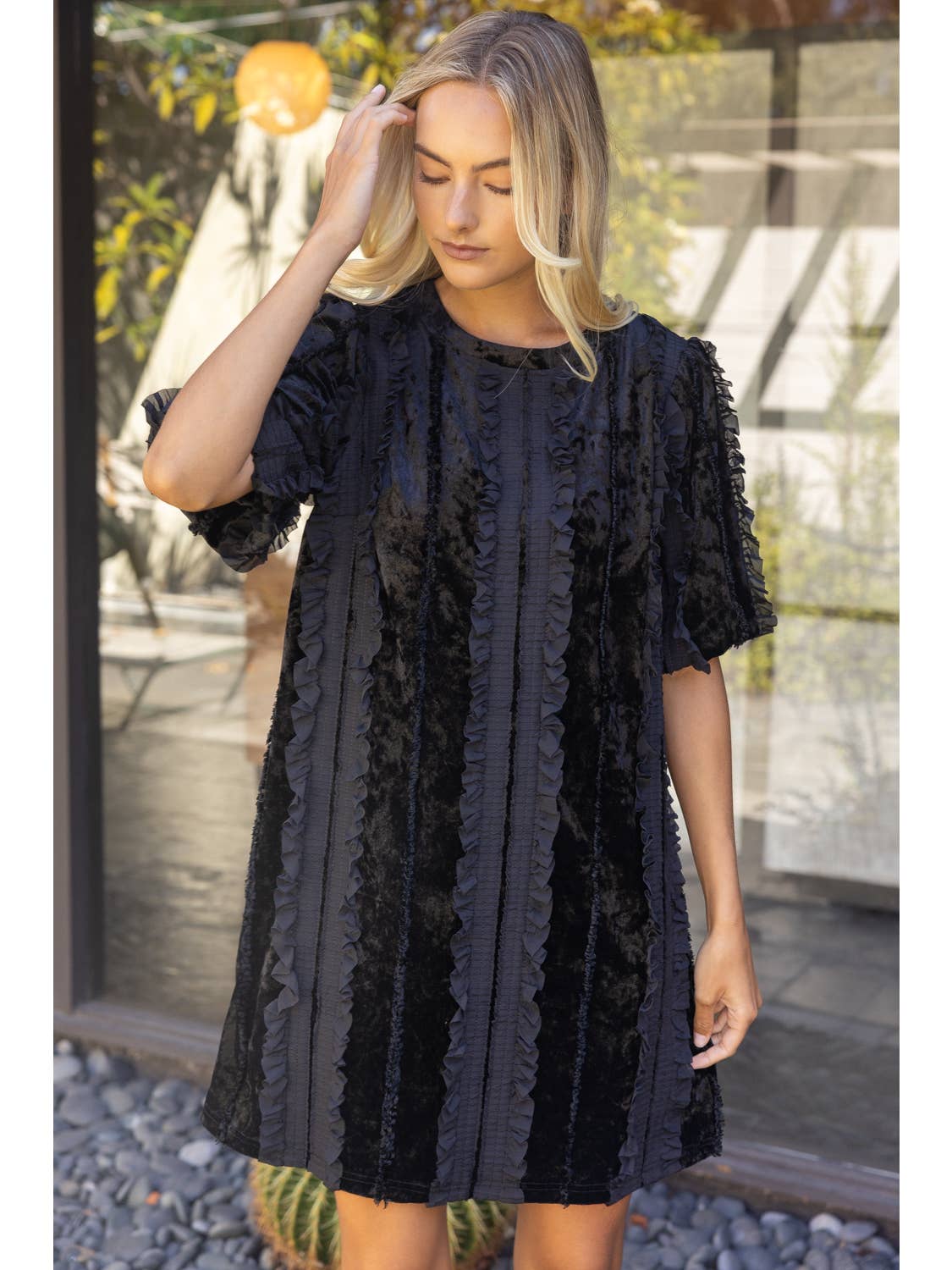 Ruffle Lace Overlay Dress