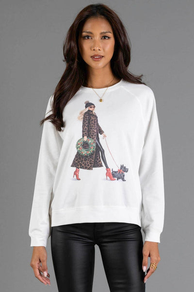 Girl Walking Dog with Christmas Wreath Sweatshirt