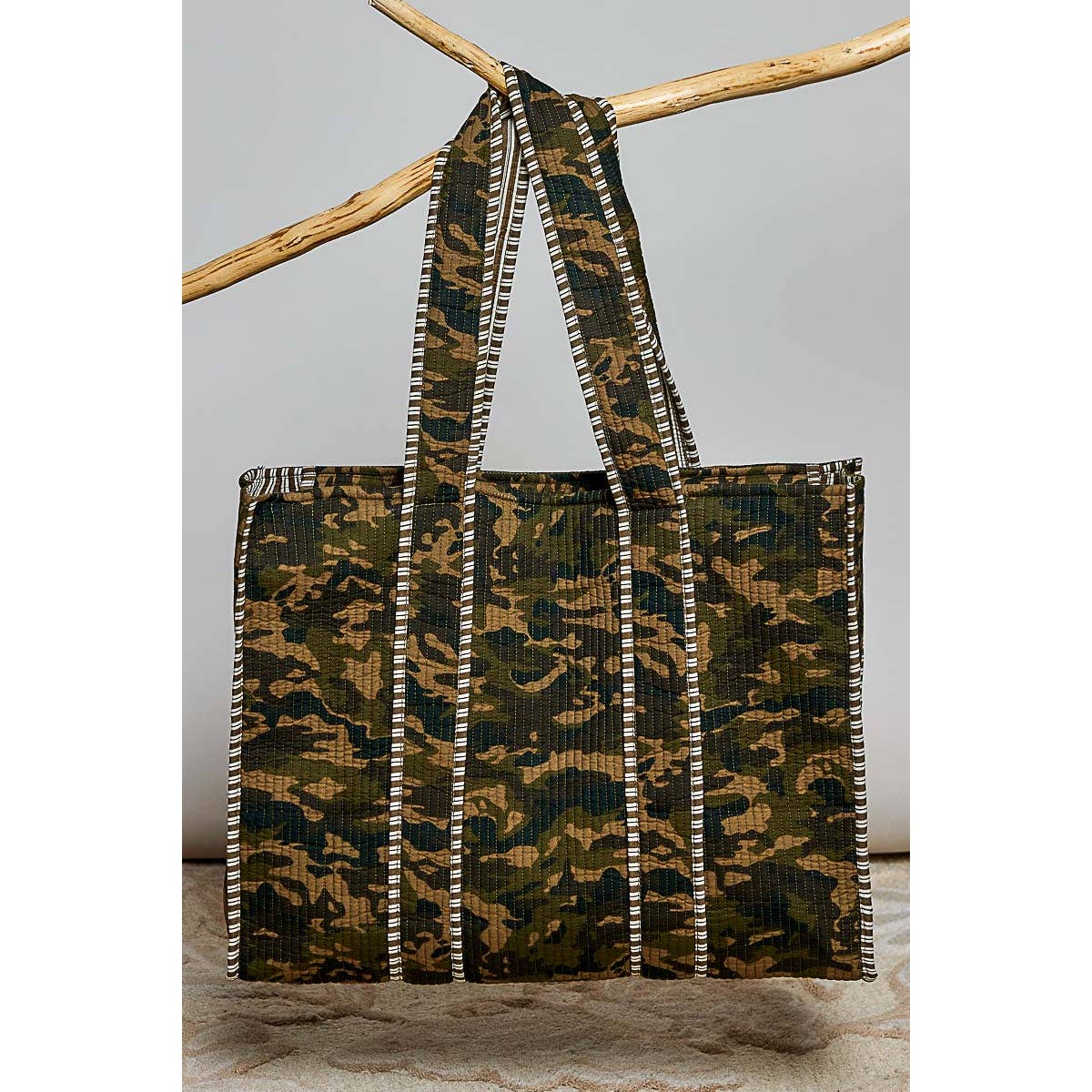 Oversized Quilted Mixed Print Shoulder Tote Bag