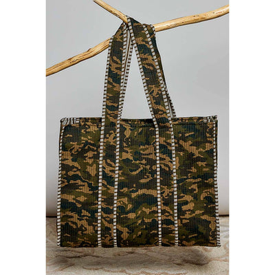 Oversized Quilted Mixed Print Shoulder Tote Bag