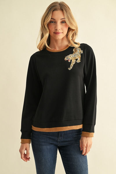 Ashley Tiger Shoulder Top - Black